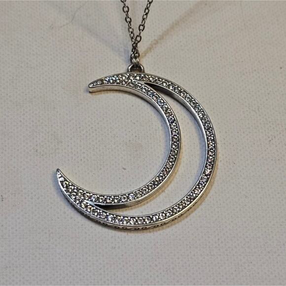 Brighton Crescent Moon Rhinestone Necklace Silver Heart Charm Adjustable Chain - Picture 3 of 6